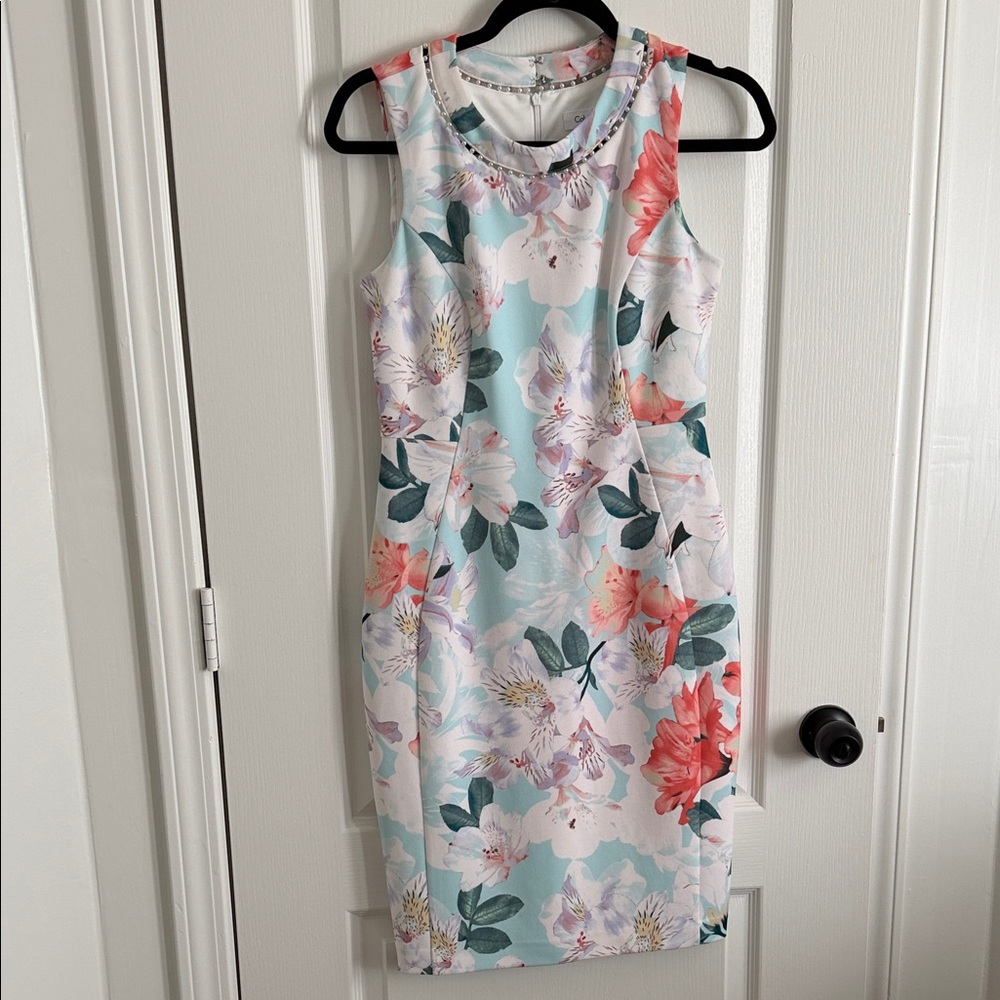 Calvin Klein Collection Floral Midi Dress - Coral and Mint
